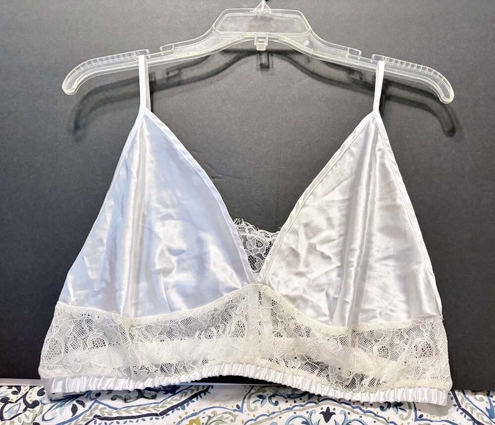 Frederick's of Hollywood Bralette Size L White Satin Lace